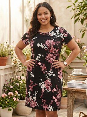 J. Jill Women Size Large PETITE Wearever Floral Summer Dress Comfort Stretch